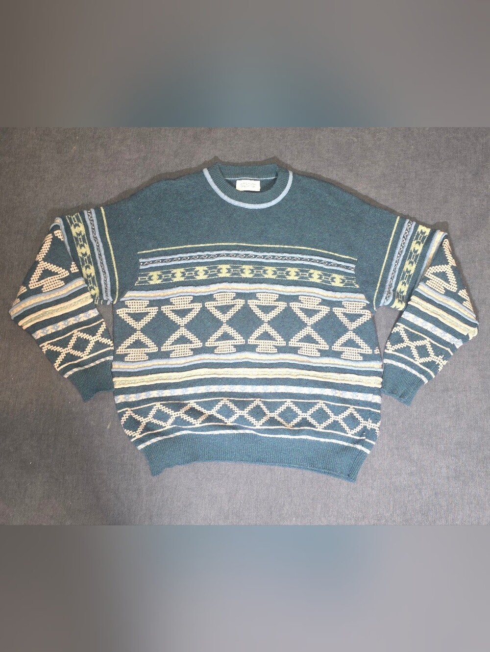 Vintage United Colors of Benetton Wool Blend Southwestern Sweater Teal L